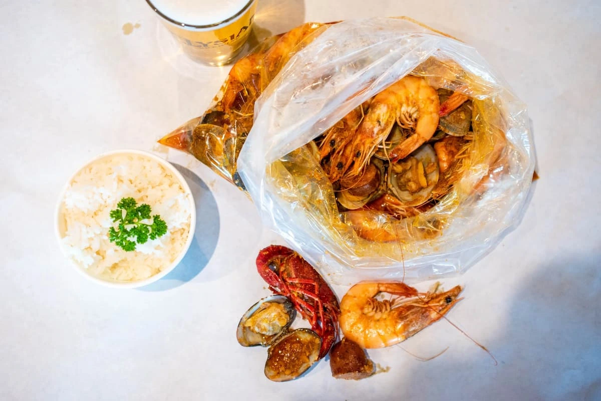 Overhead view of CLAWS seafood bag